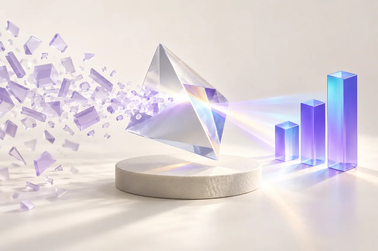 Een prisma brengt losse fragmenten samen in een helder overzicht.