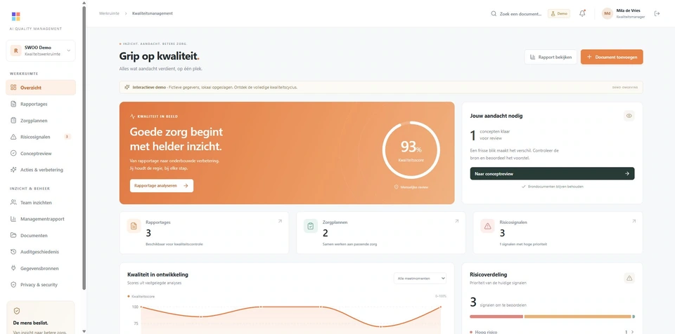 Kwaliteit die je kunt beoordelen — werkelijke interface van Validate, met fictieve gegevens